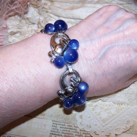 Taylord Sterling Silver Blue Moonglow Bead Link Bracelet - 7.25" Long - Picture 4 of 9